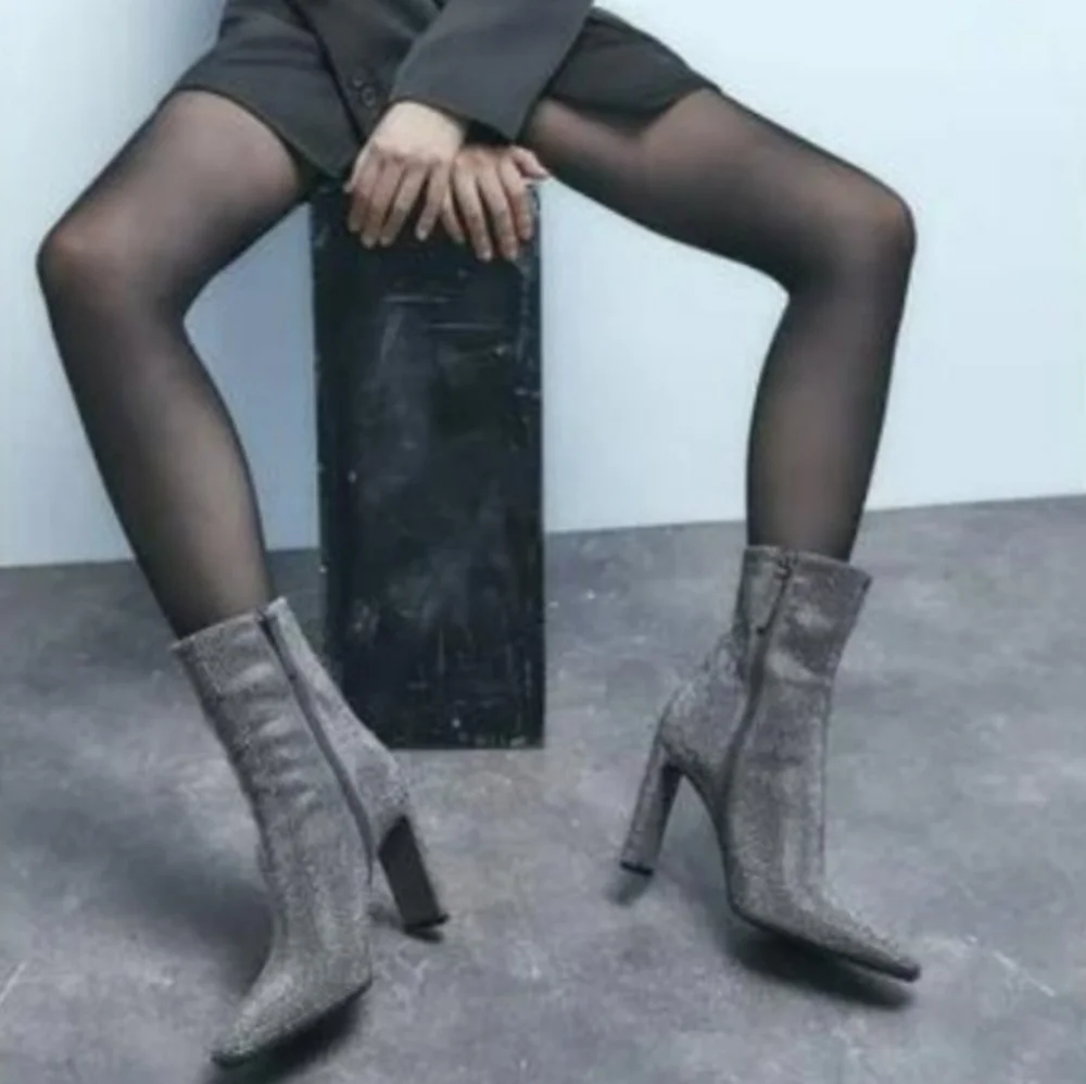 NEW! ZARA Embellished Rhinestone Heeled Ankle Boots 36=6.